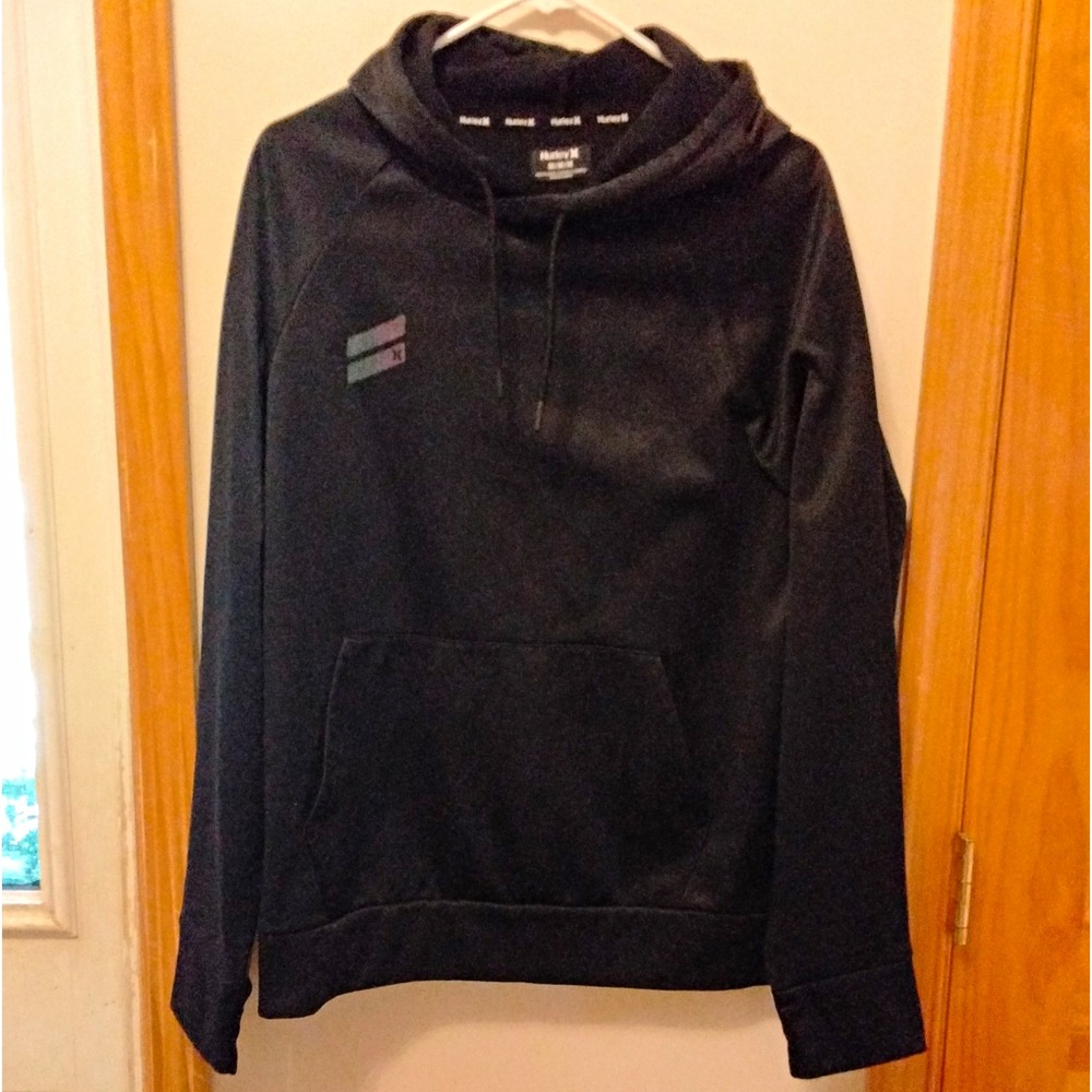 Hurley Men's Black Pullover Hoodie Fleece Polyester Logo Pockets Size M